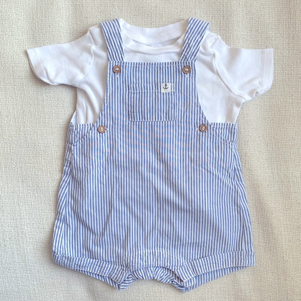H&M cotton overall set, size 2-4 months